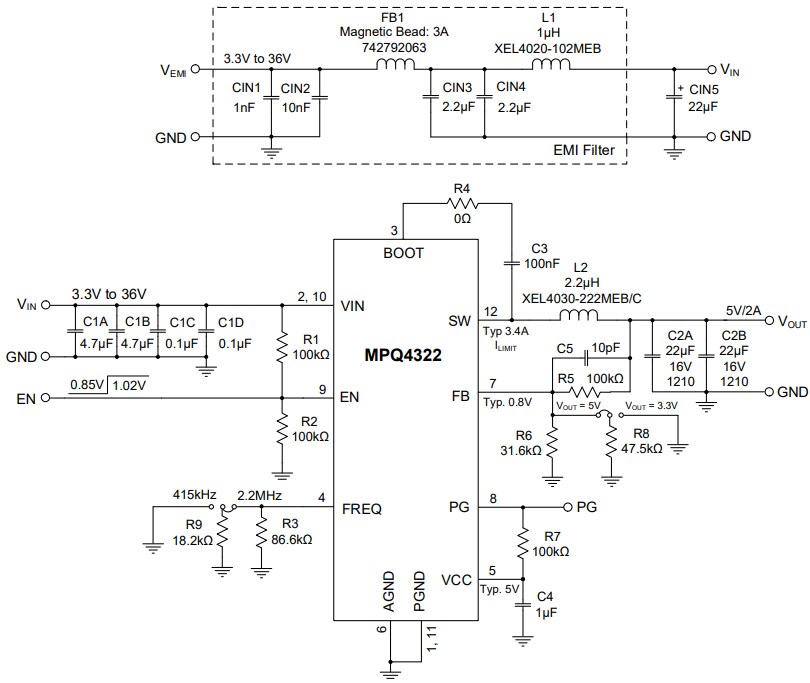 Schematic - Monolithic Power Systems (MPS) EVQ4322-D-00A Evaluation Board